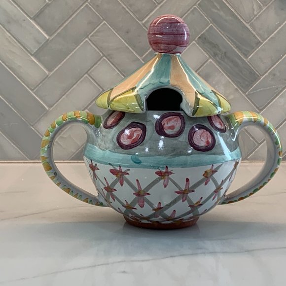MacKenzie-Childs Taylor Ceramics โOdd Fellowsโ Lidded Sugar Bowl โ Hand-crafted - Picture 11 of 14